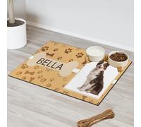 Personalised Pet Feeding Mat - Diatomaceous Earth Custom Food Mat with Photo or Name Absorbent Machine Washable Non-Slip Backing for Dogs & Cats (Yellow Footprints)