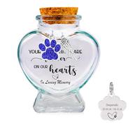 Personalised Pet Fur Keepsake Bottle for Loss of a Dog or Cat, Memorial Jar | "Your Paw Prints Are Forever on Our Hearts" Print, Custom Dog Tag, Glass Bottle, Cork Lid, Hair Ashes Holder, Home Display