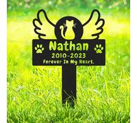 Personalised Pet Grave Marker Cats Memorial Plaque, Personalized Metal Cat Memorial Stake Grave Marker with Paws Wings for Outdoor Lawn Yard, Custom Garden Decor Sign Loss Gift for Cat Owner