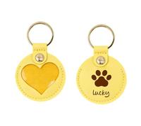 Personalised Pet Hair Keyring - Custom Engraved Paw Print & Name Heart Keyring, Dog Fur Collector Keepsake, Perfect Pet Memorial Gift & Dog Keyring for UK Pet Owners (Yellow)