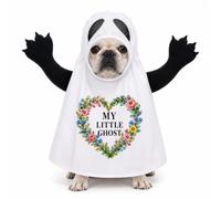 Personalised Pet Halloween Costume, Ghost Cape with Text for Cats & Dogs | Soft polyester cape, custom photo/text print, ghost design with paws, breathable mesh eyes, loose fit, XS-L, fun prop