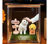 Personalised Pet Holographic Memorial Box, 3D Floating Pet Hologram Keepsake, High-Transmittance Acrylic Display for Dog Cat Lovers, DIY Photo Upload