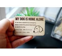 Personalised Pet Home Alone Wooden Emergency Contact Card for Dogs & Cats, 'My Pet is at Home Alone' Card, Custom Pet Safety Card for Wallet