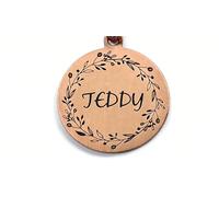 Personalised Pet ID Tag Double-Sided Laser Engraving Round Rose Gold Disc Floral Wreath Design Custom Name Dog Cat Tag (L- 35mm Rose Gold)
