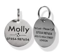 Personalised Pet ID Tag Premium Dog & Cat Name Tag Deep Engraved Brushed German Brass & Classic Brass Pet ID Tag UK Shipped Durable Pet Collar Accessory 4size 20mm 25mm 30mm 35mm