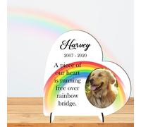 Personalised Pet Memorial Acrylic Or Mdf Heart Gift for Cat or Dog in Heaven - Bereavement Plaque with Custom Photo (Mdf Wood, Large 18.5cm x 19cm)