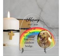 Personalised Pet Memorial Acrylic Or Mdf Heart Gift for Cat or Dog in Heaven - Bereavement Plaque with Custom Photo (Acrylic, Small 8.5cm x 8.5cm)
