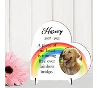 Personalised Pet Memorial Acrylic Or Mdf Heart Gift for Cat or Dog in Heaven - Bereavement Plaque with Custom Photo (Mdf Wood, Small 8.5cm x 8.5cm)