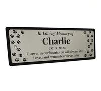 Personalised Pet Memorial Bench Plaque | Engraved Paw Print Design | Dog, Cat, Hamster, Rabbit |Size: Large or Medium | Brushed Silver or Brushed Gold with Black Engraved Finish (Large, Silver)