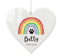 Personalised Pet Memorial Christmas Baubles Gifts Puppy Christmas Tree Decorations Custom White Acrylic Xmas Ornaments Gifts with Any Name & Year for Dog Cat Puppy Pet(Heart, Design 1)