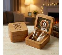 Personalised Pet Memorial Gifts with Photo Name, Custom Cat Dog Fur Keepsake Wooden Box, Ashes Box with Text Glass Jar Bottle Kit, Pet Loss Sympathy Remembrance Gift for Dogs & Cats (Style01)