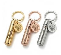 Personalised Pet Memorial Keychain UK Custom Pet Portrait Cremation Keyring for Ashes Waterproof 316L Stainless Steel Urn Deep Laser Engraved Dog & Cat Remembrance Keepsake Silver, Gold, Rose Gold