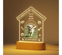 Personalised Pet Memorial LED Night Light, Dog House Photo Frame Design, Custom Pet Loss Tribute Lamp with Wooden Base