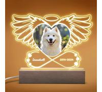 Personalised Pet Memorial LED Night Light, Photo Display with Angel Wings Design, Custom Dog Tribute Lamp with Name and Date