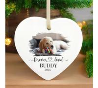 Personalised Pet Memorial Ornament | Forever Loved Heart-Shaped Ceramic Bauble Keepsake with Photo | Dog or Cat Loss Remembrance Sympathy Gift for Pet Owners