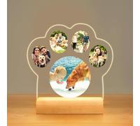 Personalised Pet Memorial Plaque Acrylic Panel with LED Light & Wooden Base,Custom Color Photo,Dog Cat Memorial Gifts for Pet Dog Cat Lover Custom Picture Frames with Night Light,Paw Plaque with Photo