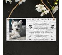 Personalised Pet Memorial Plaque - Custom Paw Prints Sign with Pet Photo and Remembrance Poem, Wall Hanging for Pet Loss, (Mdf Wood Indoor Use Only 19cm x 9cm, Grey)