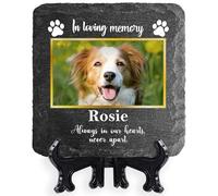 Personalised Pet Memorial Plaque - Square Slate Stone Frame Paw Print Dog Cat Grave Marker Natural Dark Grey Rock 100 x 100 mm / 3.94" x 3.94" | Design 1
