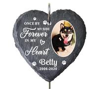 Personalised Pet Memorial Plaques with Hook Stake, Custom Dog Memorial Gifts with Photo, Pets Memorial Stand Grave Stone for Garden Outdoor, Pet Bereavement Sympathy Gifts (Heart Shape-L, Design 1)