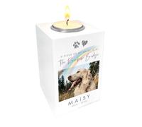 Personalised Pet Memorial Rainbow Bridge Photo White Tea Light Holder - Custom Photo & Message | Sympathy Gift for Pet Loss W7cm x D7cm x H10cm