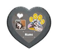 Personalised Pet Memorial Stones for Dog Cat Engraved 2 Photos Name Date Custom Heart-Shaped Pet Plaque Text Customised Tombstone Grave Garden Decorative Remembrance Stone Loss Gifts for Animal