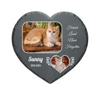 Personalised Pet Memorial Stones for Dog Cat Engraved 2 Photos Name Date Custom Heart-Shaped Pet Plaque Text Customised Tombstone Grave Garden Decorative Remembrance Stone Loss Gifts for Animal