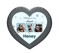 Personalised Pet Memorial Stones for Dog Cat Engraved 3 Photos Name Date Custom Heart-Shaped Pet Plaque Text Customised Tombstone Grave Garden Decorative Remembrance Stone Loss Gifts for Animal