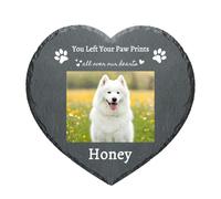 Personalised Pet Memorial Stones for Dog Cat Engraved Photo Text Name Date Custom Heart-Shaped Pet Plaque Customised Tombstone Grave Garden Decorative Remembrance Stone Loss Gifts for Animal, 3 Sizes