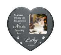 Personalised Pet Memorial Stones for Dog Cat Engraved Photo Text Name Date Custom Heart-Shaped Pet Plaque Customised Tombstone Grave Garden Decorative Remembrance Stone Loss Gifts for Animal, 3 Sizes