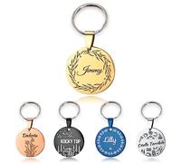 Personalised Pet Name Tags - Round Stainless Steel Double-Sided Engraved ID Tags, Three Sizes, Five Colors