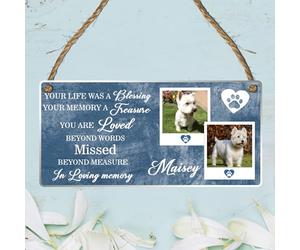 Personalised Pet Photo Plaque - 'Your Life Was A Blessing...' Hanging Sign, Perfect for Dogs, Cats, Horses, Rabbits & More (Acrylic Indoor & Outdoor Use 19cm x 9cm, Blue)