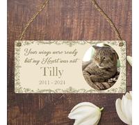 Personalised Pet Photo Plaque - 'Your Wings Were Ready...' Hanging Sign, Perfect for Dogs, Cats, Horses, Rabbits & More (Mdf Wood Indoor Use Only 19cm x 9cm, Cream)
