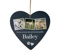 Personalised Pet Photo Slate Hanging Heart - Memorial & Keepsake Gift for Dogs, Cats & All Pets | Custom Photos & Message | 15x16cm
