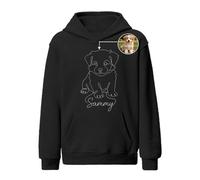 Personalised Pet Portrait Hoodie Adults Kids Custom Sketch Drawing Dog Cat Outline Art Name Pullover Black L Style 1