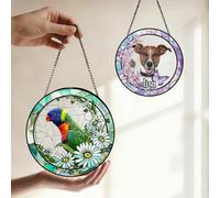 Personalised Pet Portrait Stained Glass Suncatcher - Custom Photo & Name Memorial Keepsake, Handmade Cat Bereavement Remembrance Gift for Dog Lovers (Custom Pet Stained Glass)