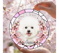 Personalised Pet Portrait Stained Glass Suncatcher - Custom Photo & Name Memorial Keepsake, Handmade Cat Bereavement Remembrance Gift for Dog Lovers (Stained Glass Dog)