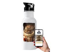 Personalised Pet Portrait Water Bottle Royal Custom - Create Your Own Custom Dog Cat Portrait for Pet Lovers - 600ml Metal Bottle - Golden Retriever Yorkshire Terrier Any Breed