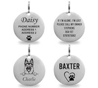 Personalised Pet Tag - Custom Dog Collar ID Tags, Stainless Steel Scratch-Resistant and Durable - Suitable for Dogs, Puppies, Cats and Kittens - Double Side Engraving - with Custom Dog Breed - 24mm