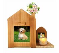 Personalised Pet Urn for Ashes, Wooden Keepsake House Dog Cat Memory Box with Candle Holder, Pet Memorial Keepsake Funerary Caskets, Pet Cremation Urn with Picture Frame for Dog Memorial Gifts
