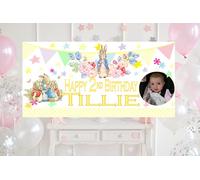 Personalised Peter Rabbit Birthday Decorations Photo Banner Yellow Large 4ftx2ft Kids Any Names first 1st 2nd 3rd Boys Girls Unisex Twins Poster Backdrop