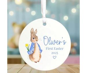 Personalised Peter Rabbit Easter Gift - Children’s Hanging Porcelain First Easter Keepsake - Custom Ceramic Gift with Name