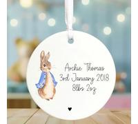 Personalised Peter Rabbit New Baby Gift, Porcelain Keepsake Gift with Name Date Weight, New Mum Gift, Newborn Gift, Christening Keepsake