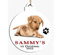 Personalised Pets 1st Christmas Bauble Wooden Tree Hanging Decorations 2023 - Upload Image Pet's Name - Dog's First Christmas