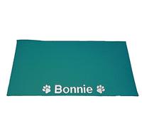 Personalised Pets Ltd Personalised Food Mat. Luxury Soft Dog Mat with Embroidered Name & Paw Print. Teal