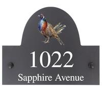 Personalised Pheasant Wildlife Animal Motif Natural Stone Slate House Name or House Number Plaque Sign - 25x20cm - Premium Smooth Stone Slate