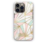 Personalised Phone Case For Apple iPhones, 16, 15, 14,13, 12, 11, Pro Max, Mini, XR, SE Custom Hard Phone Cover, Grey White Marble Gold Colour Print Origami with Name Phone Case, Initial Phone Case