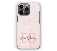 Personalised Phone Case For Apple iPhones, 16, 15, 14,13, 12, 11, Pro Max, Mini, XR, SE Custom Plastic Hard Phone Cover, Rose Pink Initials Name Baby Pink Marble Phone Case, Initial Phone Case