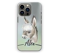 Personalised Phone Case For Apple iPhones, 16, 15, 14,13, 12, 11, Pro Max, Mini, XR, SE Initials/Name on Grey Donkey Print Hard Phone Cover