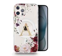 Personalised Phone Case For Apple iPhones, 16, 15, 14, 13, SE Pro Max, Mini, Plus, Samsung S23, S24, S25 Clear Gel Case Compatible with Magsafe, Centred Yellow Initial Flowers, Flower Case