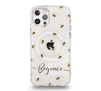 Personalised Phone Case For Apple iPhones, 16, 15, 14, 13, SE Pro Max, Mini, Plus, Samsung S23, S24, S25 Gel Case Compatible with MagSafe, Bee Design with Black & White Name/Initials on Clear Case